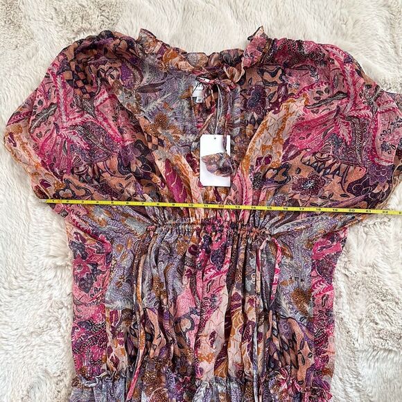 Misa Ilya Split-Neck Tiered Midi Dress Size M - Picture 7 of 8